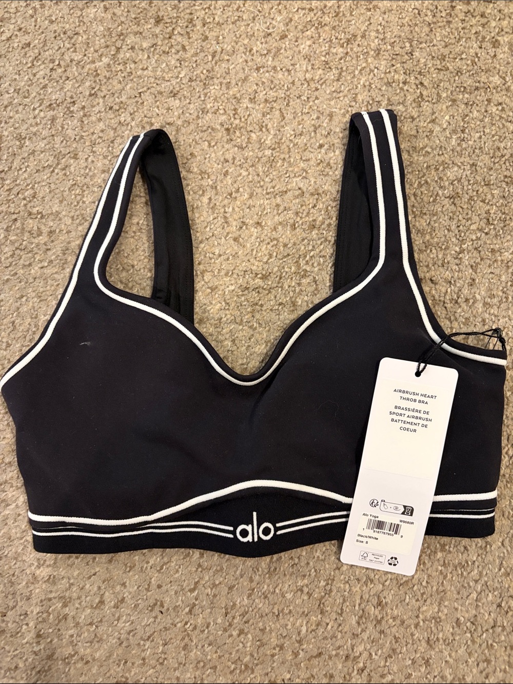 ALO Yoga Black Sports Bra with White Piping